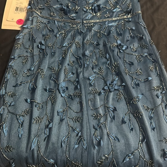 Theia Couture Elegant Blue Embroidered and Beaded Dress - Sample Size 2 - Picture 14 of 15